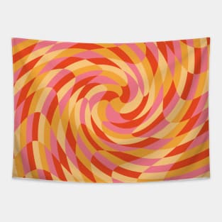 Retro Wavy Checkerboard Pattern Pink and Peach Tapestry