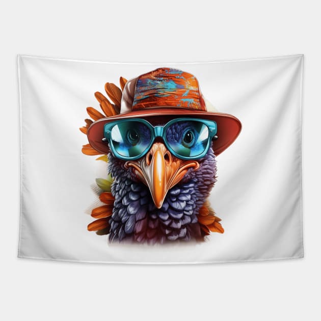 Cartoon Thanksgiving Turkey #6 Tapestry by Chromatic Fusion Studio