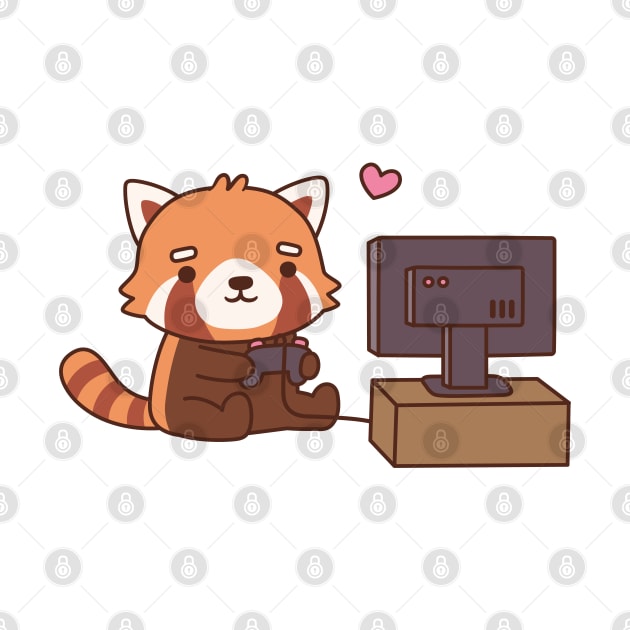 Cute Red Panda Loves Video Games by rustydoodle