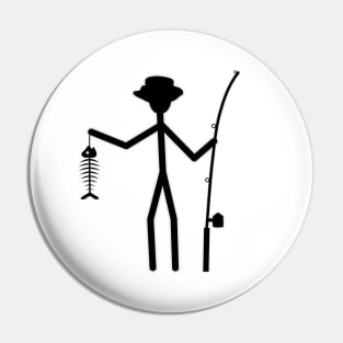 Funny Fisherman Stick Figure Holding Fish Bones Pin