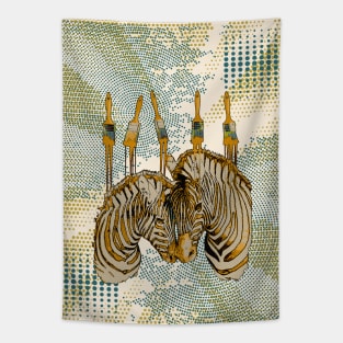 Yellow zebras, Halftone, retro, vintage, old scool, paint fun, 80 s, 70 s Tapestry