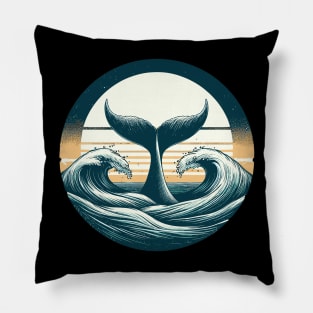 Hand drawn whale tail Retro ocean waves Pillow