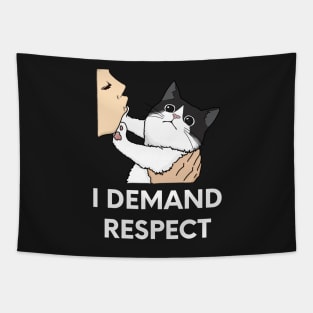 Black and White Cat, I Demand Respect Funny Design Tapestry