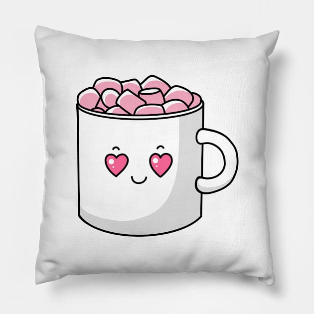 Kawaii coffee cup with marshmallows Pillow by ValFlamel