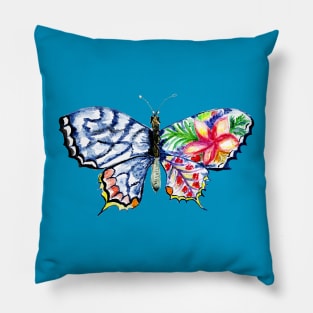 Painted blue butterfly with flowers Pillow