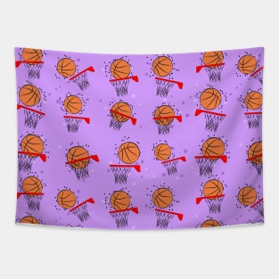 Basketball - Ball and Hoop Pattern on Purple Background Tapestry