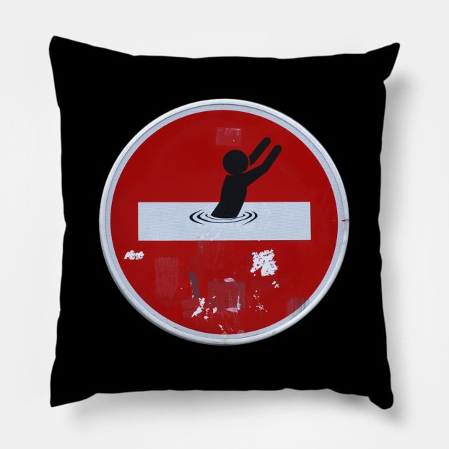 road sign do not enter Pillow by mystudiocreate