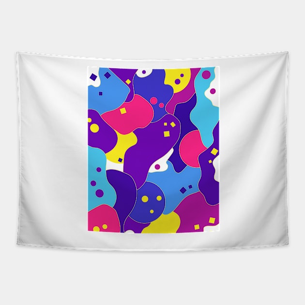 Simple shapes parade, multicolor print in blue and violet vibrant shades Tapestry by KINKDesign