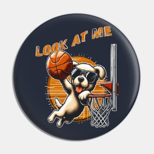 funny dog basketball Slam Dunked sport boys men kids Pin