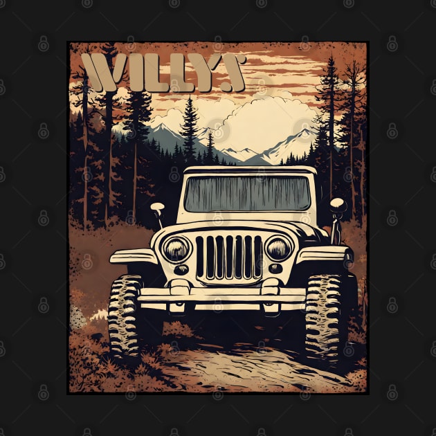 Jeep Willys Rustic Fall Mountain Scene by SunGraphicsLab