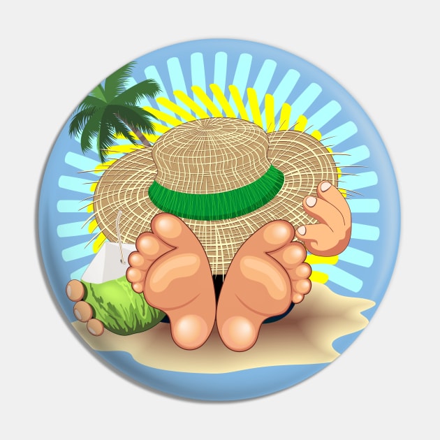 Relax on Summer Tropical Beach with Coconut Drink Pin by BluedarkArt