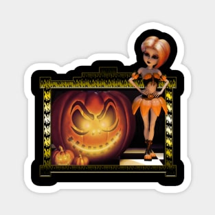 Halloween, cute girl with pumpkin Magnet
