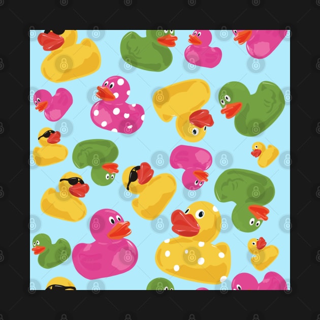 Cascade of rubber ducks on a blue background repeat pattern by NattyDesigns