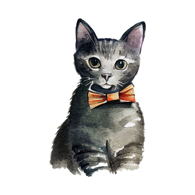 Gray Cat with a Bowtie by fistikci