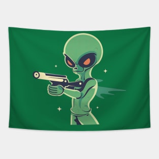 Alien Firing a Laser Gun Tapestry