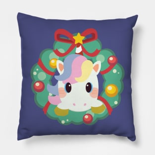 Unicorn with Christmas Wreath Graphic Pillow