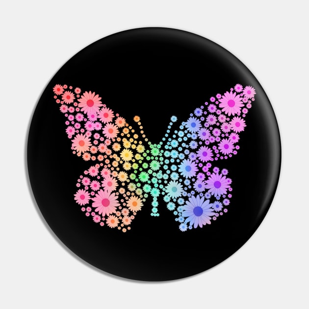 Rainbow Flower Spring Butterfly Silhouette Pin by Art by Deborah Camp