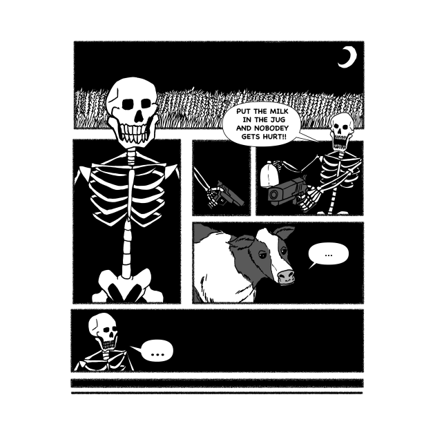 Skeleton with gun sticking up a cow for milk comic (funny) by AidanThomas