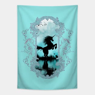 Wonderful unicorn silhouette in the night Tapestry