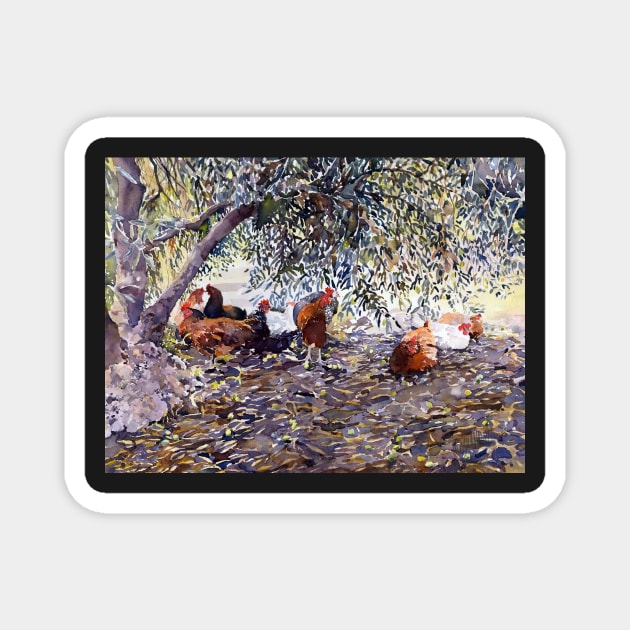 Hens In My Olive Grove Magnet by margaretmerry