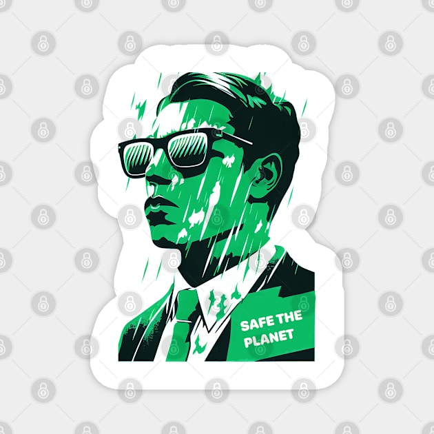Save the Planet with Our Abstract White and Green Climate Activist Man Face Portrait Design Magnet by Greenbubble