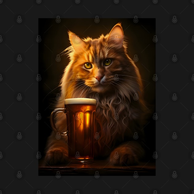 Maine Coon Tavern Cat Drinks a Beer Poster by Juka