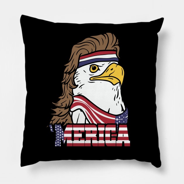 4th of July American Bald Mullet Eagle 'Merica Shirt Pillow by Nowhereman78