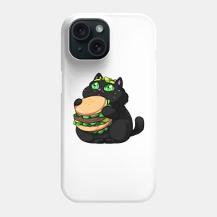 Black Fat cat eating burger Phone Case