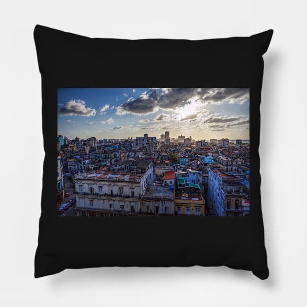 Havana Rooftops, Cuba, At Dusk Pillow by tommysphotos