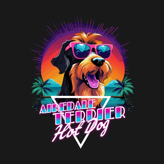 Retro Wave Airdale Terrier Hot Dog Shirt by Miami Neon Designs