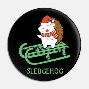 Sledgehog Funny Hedgehog Riding a Sleigh Christmas Gift Pin