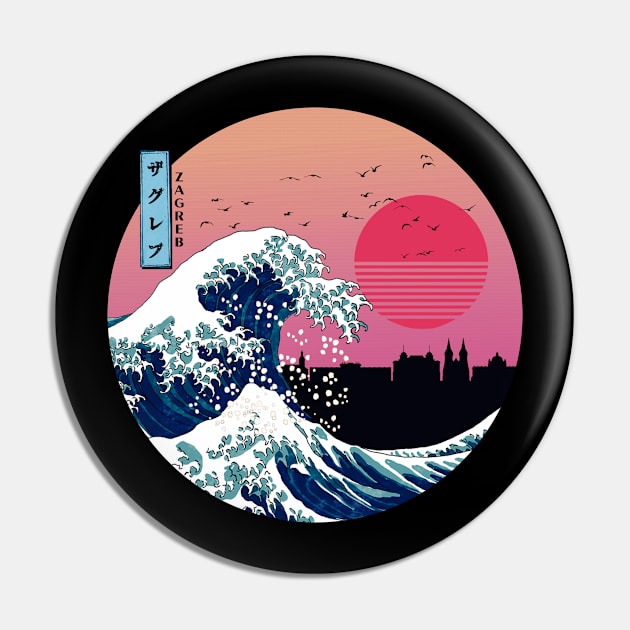 Zagreb Kanagawa Wave Retro Pin by Ferrazi