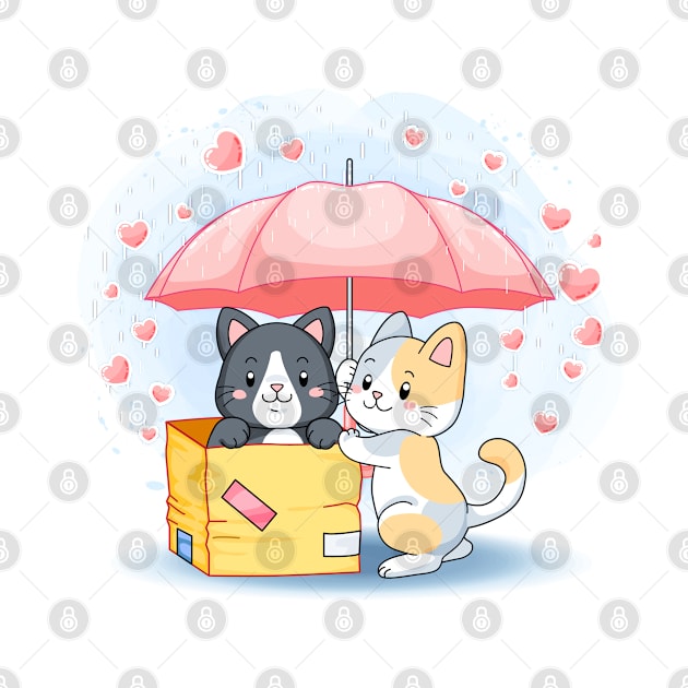 Cute lovely kittens under an umbrella by sharukhdesign