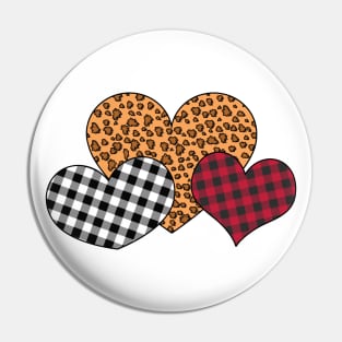 Three Hearts Leopard Buffalo Plaid Valentine's day Gift Pin