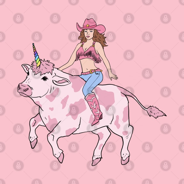 Cowgirl Riding Cow Unicorn by Alure Prints