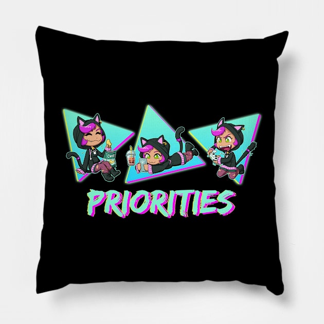 Cassi the Catgirl - PRIORITIES Pillow by JadedSketch