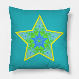 Yellow teal ornamental christmas star Pillow