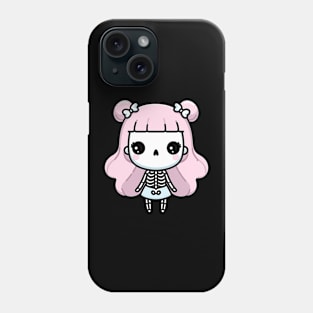 Cute Skeleton Girl In Kawaii Style and Long Hair | Cute Happy Halloween Design Phone Case