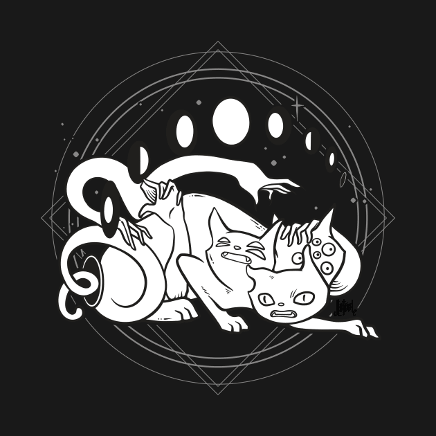 Spooky Cute Three Headed Cat With Moon Phases by cellsdividing