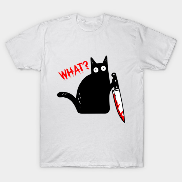 Funny Black Cat What Murderous Cat Holding Knife Halloween