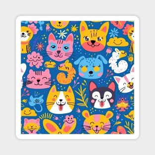 Whimsical Animal Faces Pattern Magnet