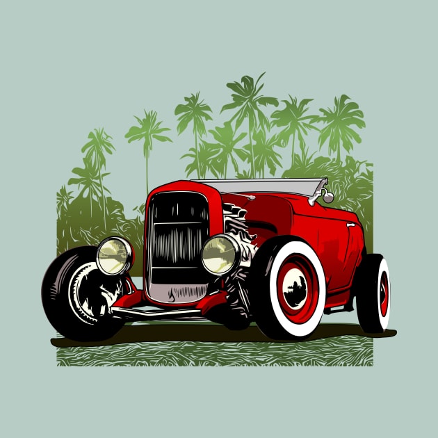 Classic 30's Hot Rod Unisex Jersey Tee Red/Green version by ZoeysGarage