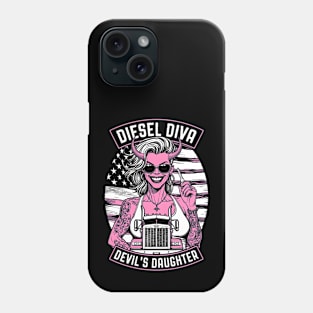 Woman Trucker Diesel Diva Female Devil Truck Driver USA Flag Phone Case