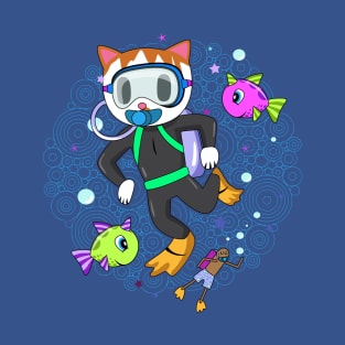 Scuba Diving Cat with Poop Snorkler T-Shirt