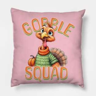 Thanksgiving Gobble Squad Cute Turkey Cartoon quote design Pillow