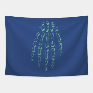 Green Skeleton Hand (on blue) Tapestry