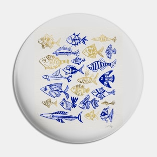 fish inkings navy gold Pin