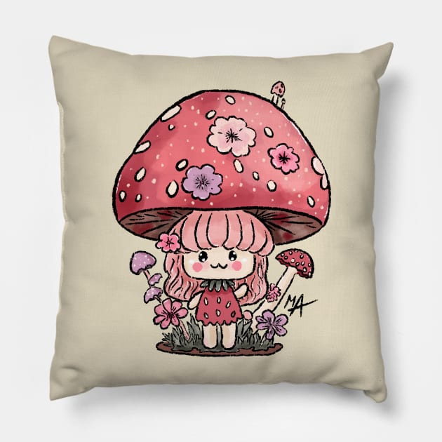 Strawberry Shroomy Pillow by The Mindful Maestra