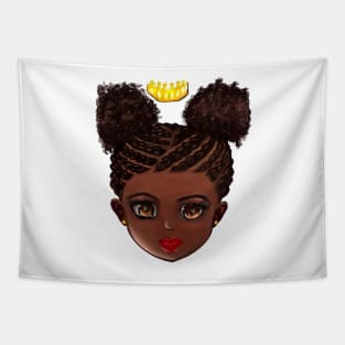 Princess in corn rows 002 - The very best Gifts for black girls 2022 beautiful black girl with Afro hair in puffs, brown eyes and dark brown skin. Black princess Tapestry