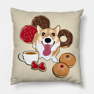 Coffee and Donuts Corgi Pillow